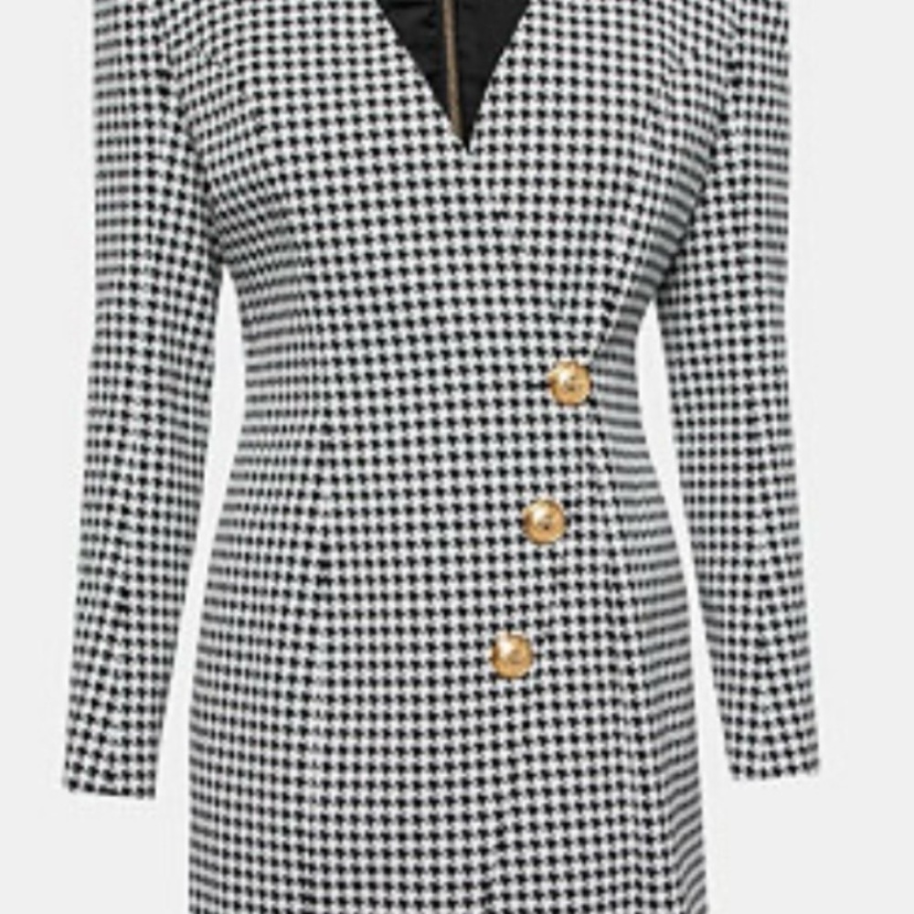 Houndstooth Double-Breasted Women's dress Black & White size M